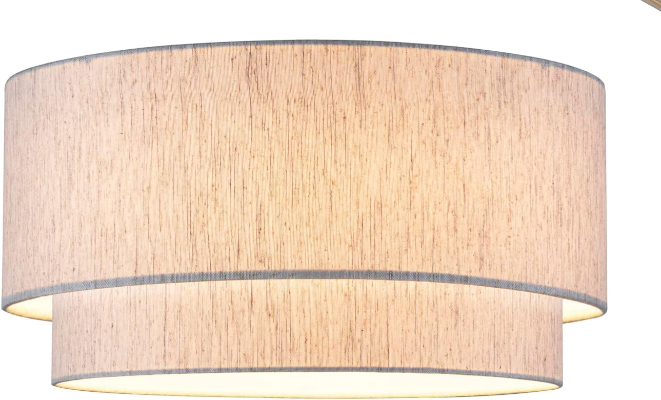 Tan Linen Double Drum Lamp Shade with Metal Frame