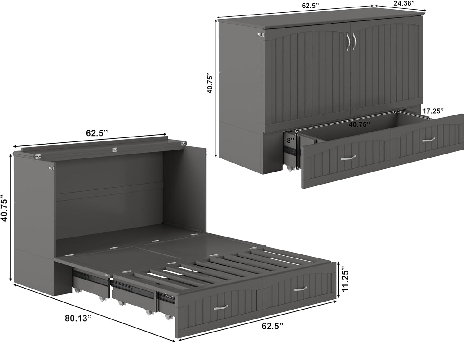 Southampton Murphy Bed Chest Queen Grey with Charging Station