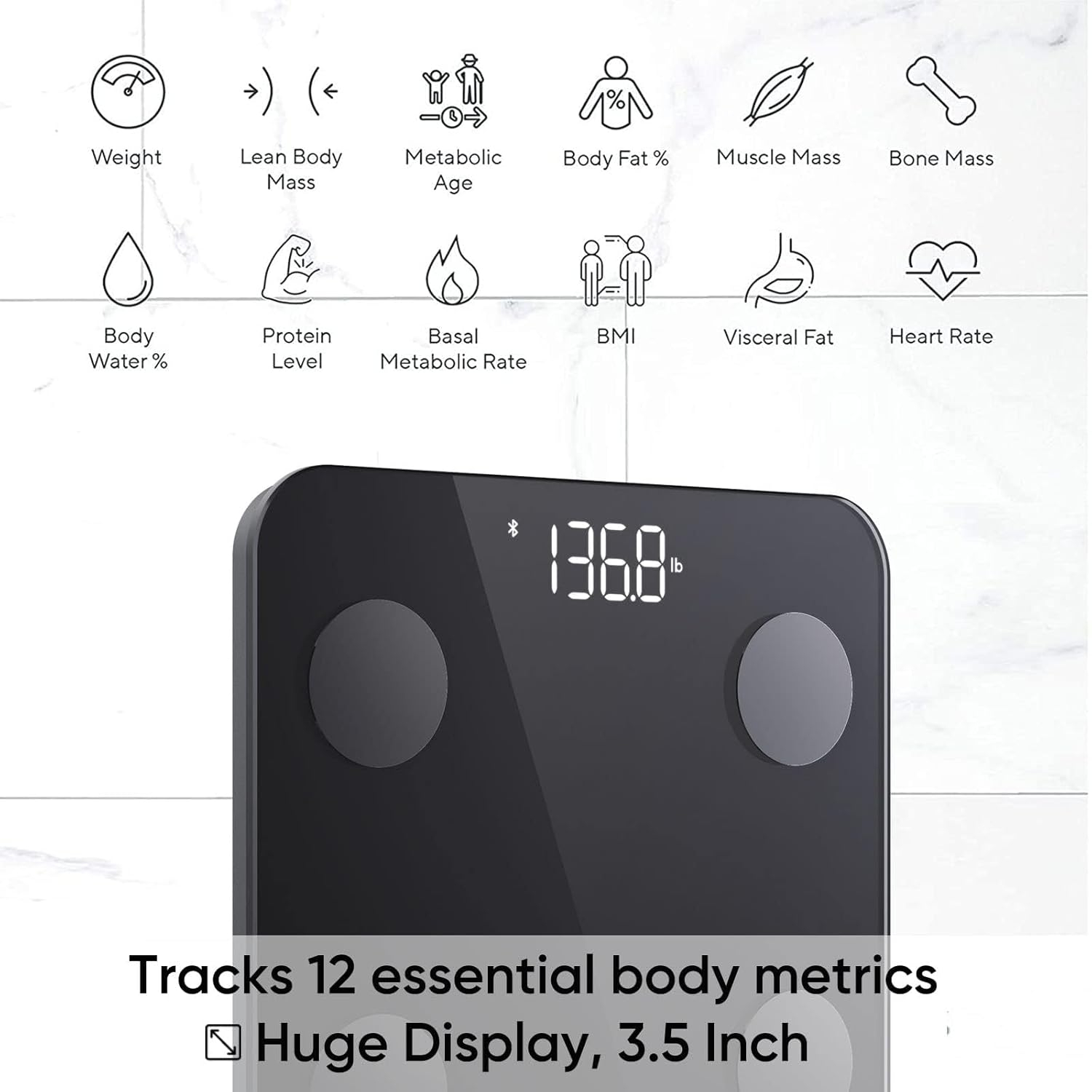 Wyze Scale S, Scale for Body Weight, Digital Bathroom Scale for Body Fat, BMI, Muscle, and Heart Rate, Body Composition Analyzer with App, Batteries Included, Bluetooth, 400 lb, Black