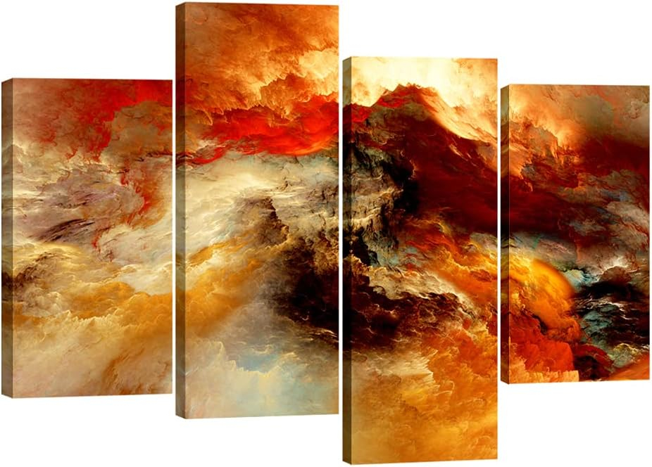 Pyradecor Large Canvas Prints Wall Art Colorful Clouds Landscape Pictures Paintings for Living Room Bedroom Home Decorations 4 Piece Modern Orange Abstract Stretched Artwork