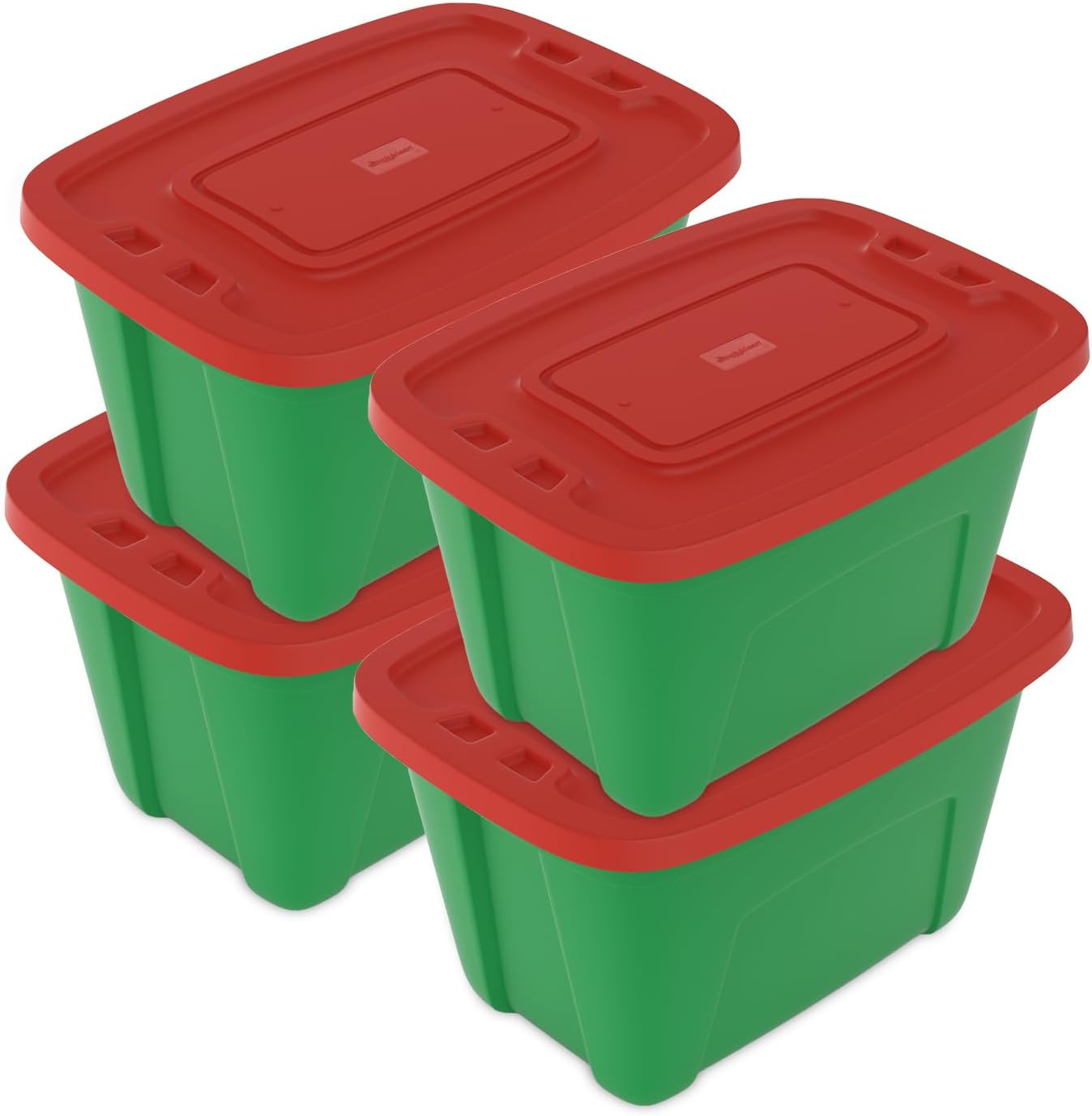 Green and Red 18-Gallon Stackable Plastic Christmas Storage Boxes with Lids (Set of 4)