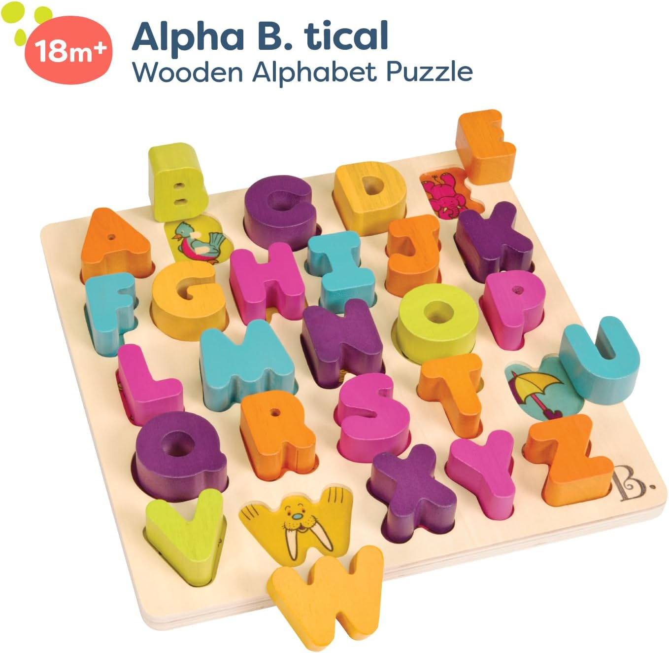 B. toys – Alpha B. Tical – Wooden Alphabet Puzzle – 26 Letter Pieces – Chunky Wooden Puzzle – Educational Toys for Toddlers, Kids – 18+ Months