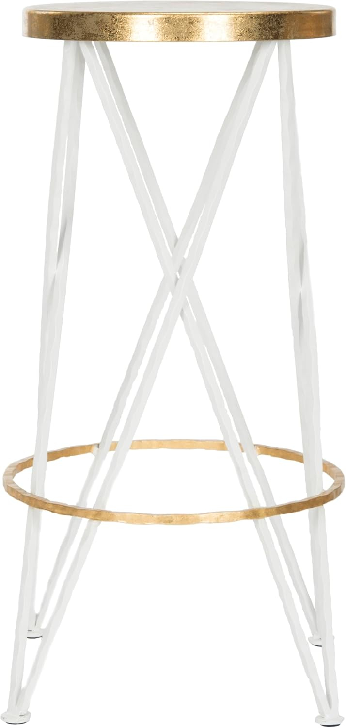 SAFAVIEH Hester Mid-Century Retro Round Top Bar Stool, Black/Gold