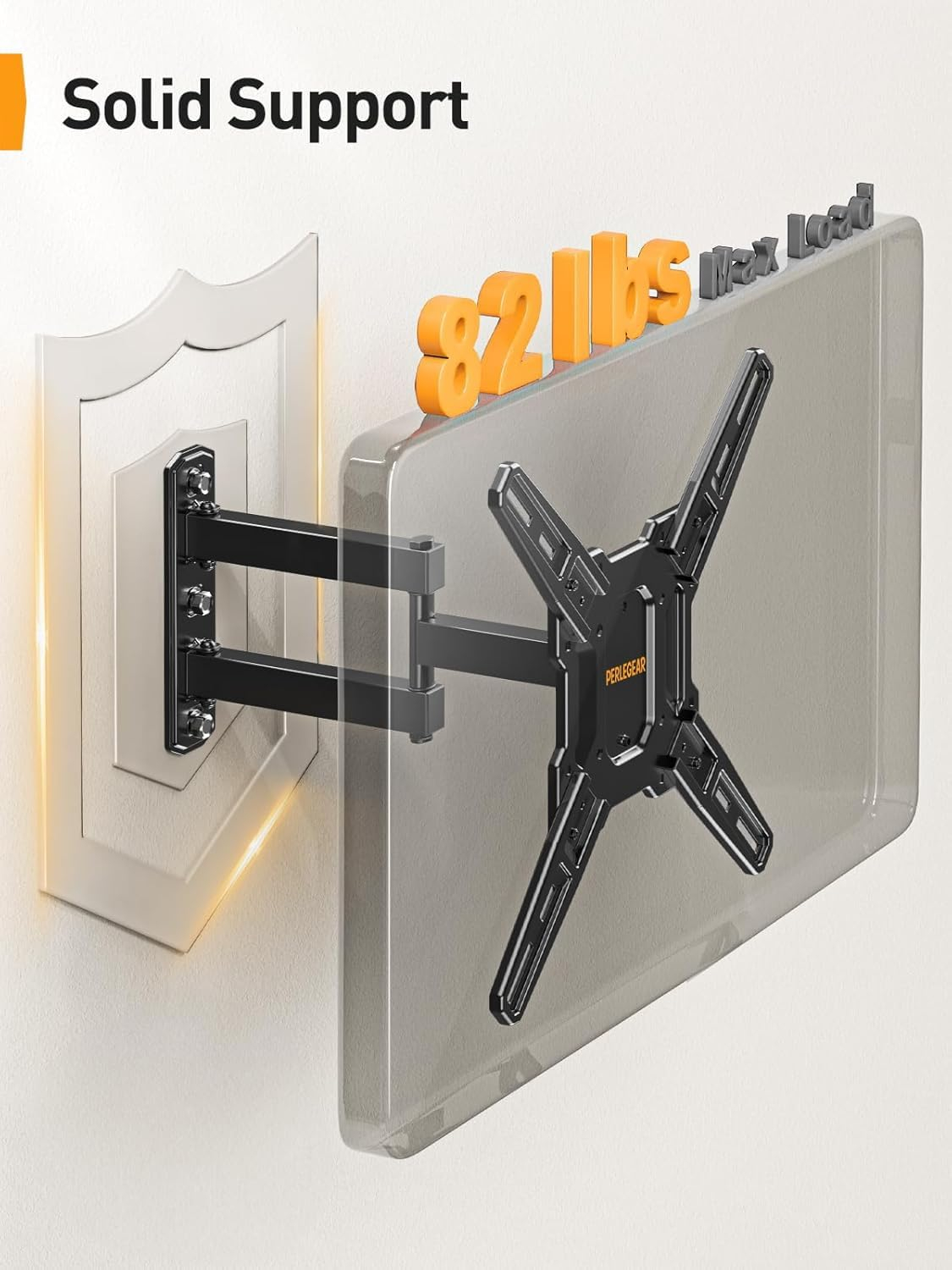 Perlegear Full Motion TV Mount for Most 26–60 inch Flat or Curved TVs up to 82 lbs, Wall Mount TV Bracket with Articulating Arms, Tool-Free Tilt, Swivel, Extension, Max VESA 400x400mm, PGMF3