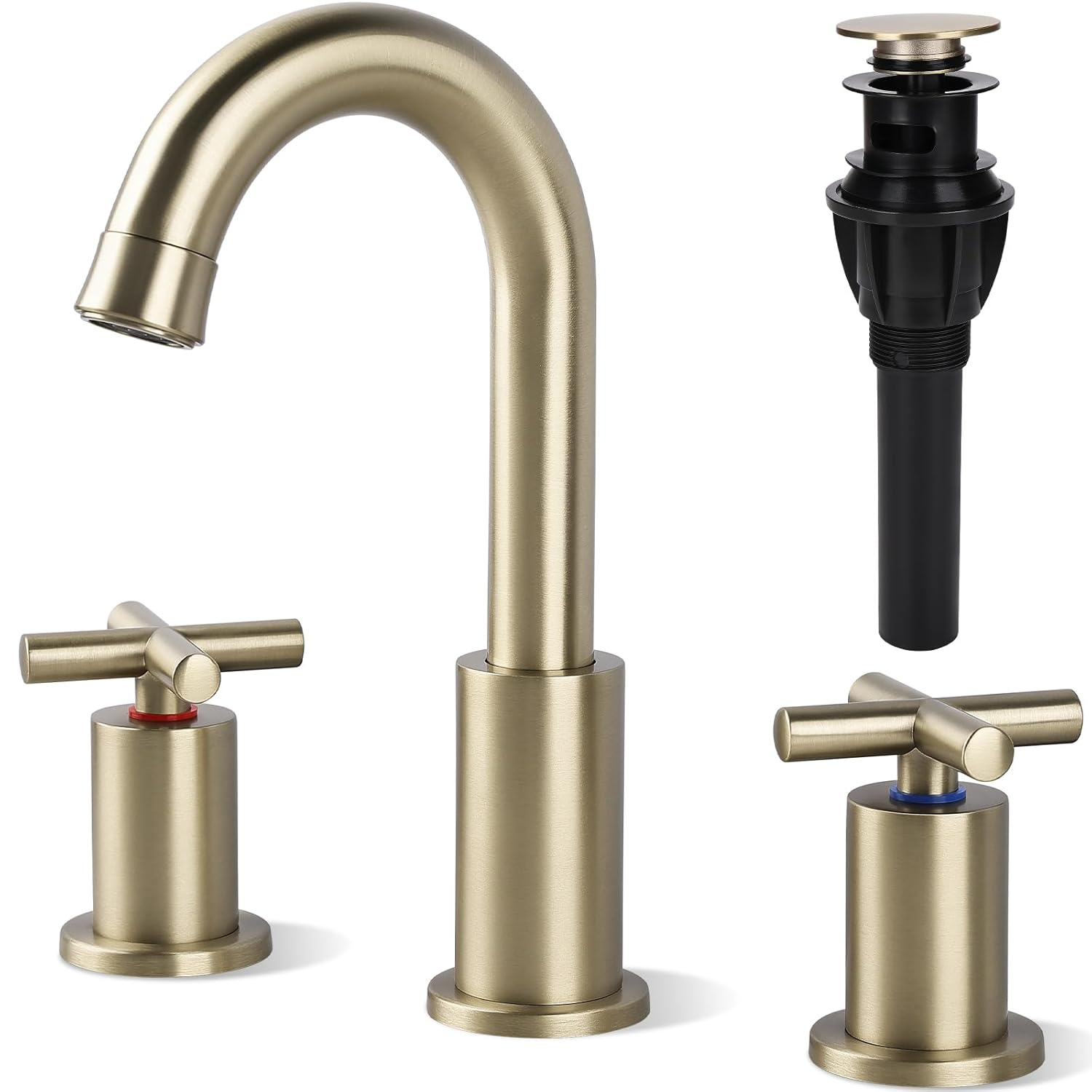 GXCROR Bathroom Faucets for Sink 3 Hole,2-Handle 8 inch Widespread Bathroom Sink Faucet with Pop Up Drain, Brushed Gold Basin Faucet Mixer Taps