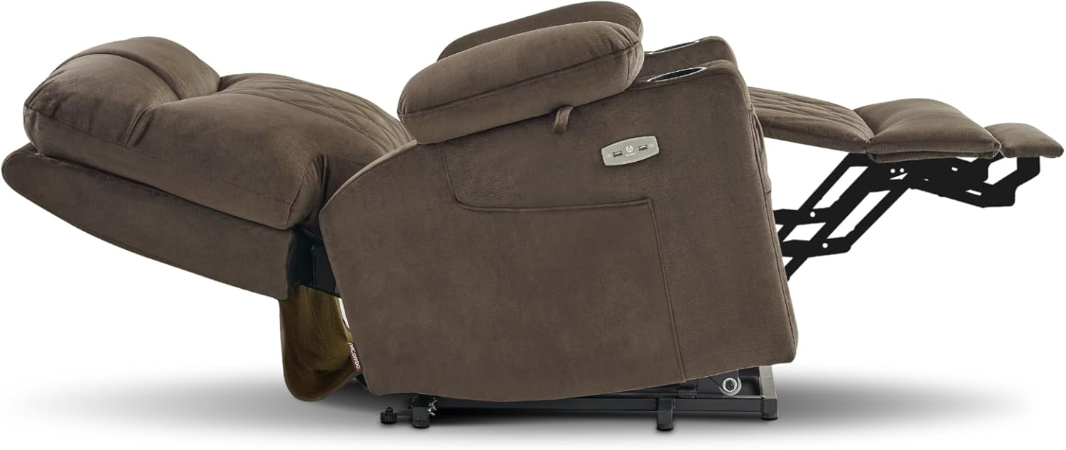 MCombo Small Size Triple Motor Power Lift Recliner Chair Sofa with Massage and Dual Heating, Adjustable Headrest for Elderly People Petite, USB Ports, Extended Footrest, Fabric 7222 (Dark Grey)