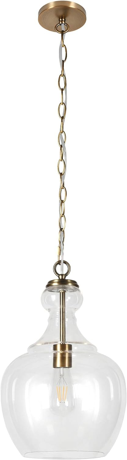 Evelyn&Zoe 11" Brass Metal/Glass Pendant