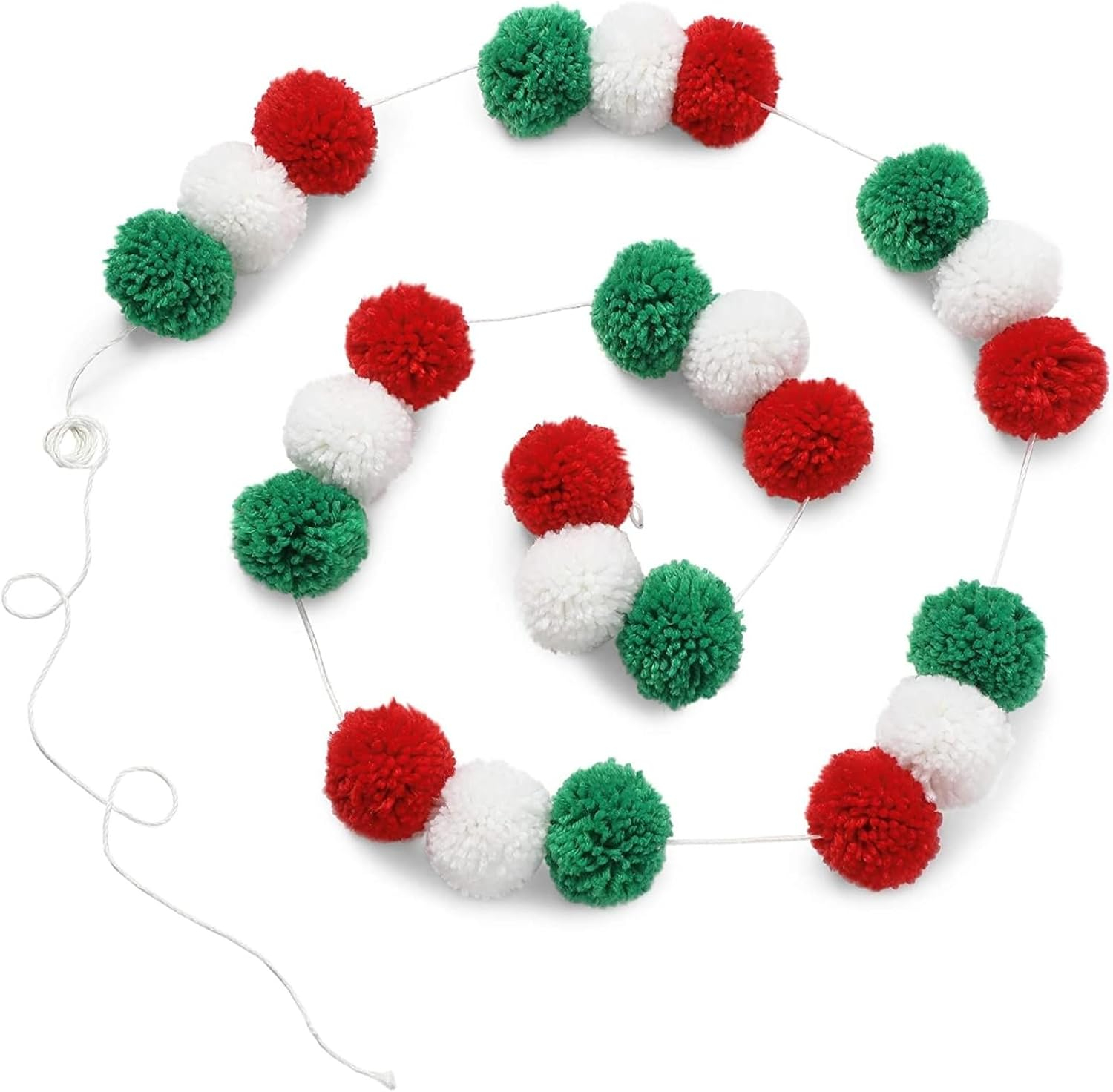 Wool Pom Pom Garland Decor for Christmas Party (Red, White, Green, 10 Feet)