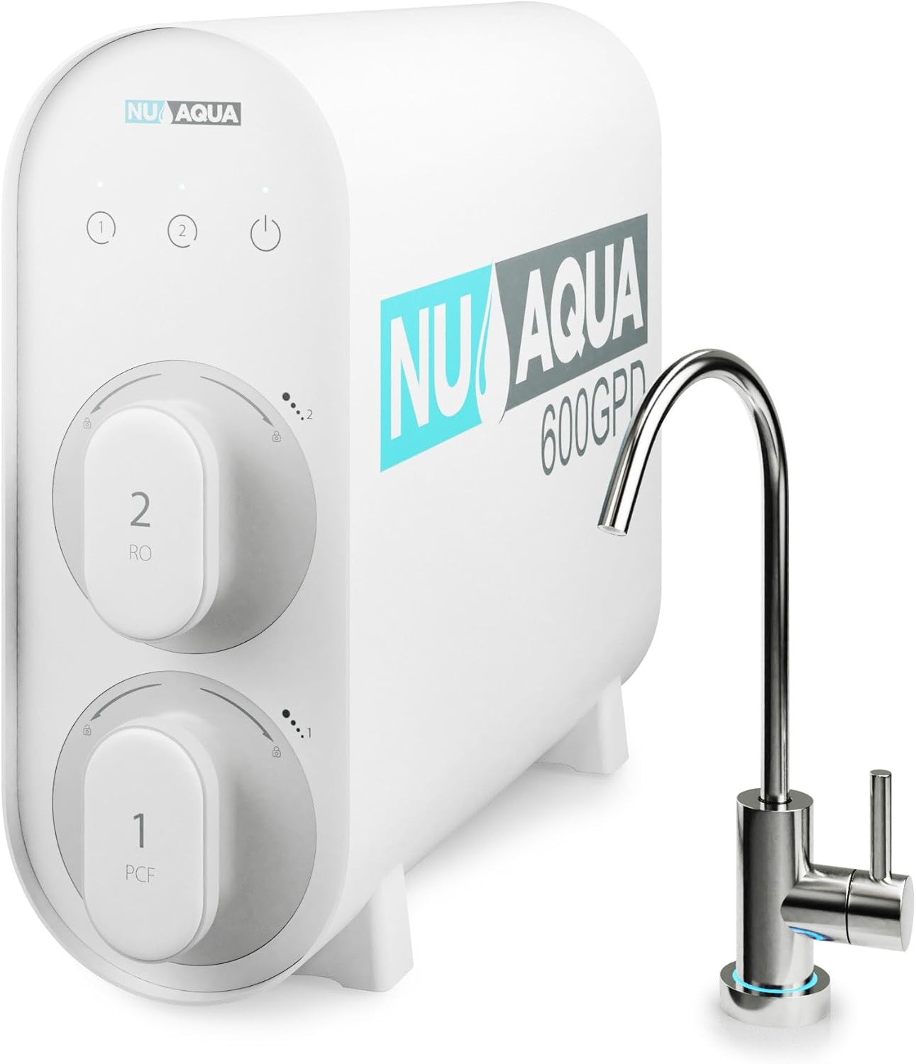 NU Aqua Tankless Reverse Osmosis System - 7 Stage Under Sink Reverse Osmosis Water Filter System - 2:1 - LED Kitchen Countertop Smart Faucet - 600 GPD Tankless RO Water Filtration System Under Sink