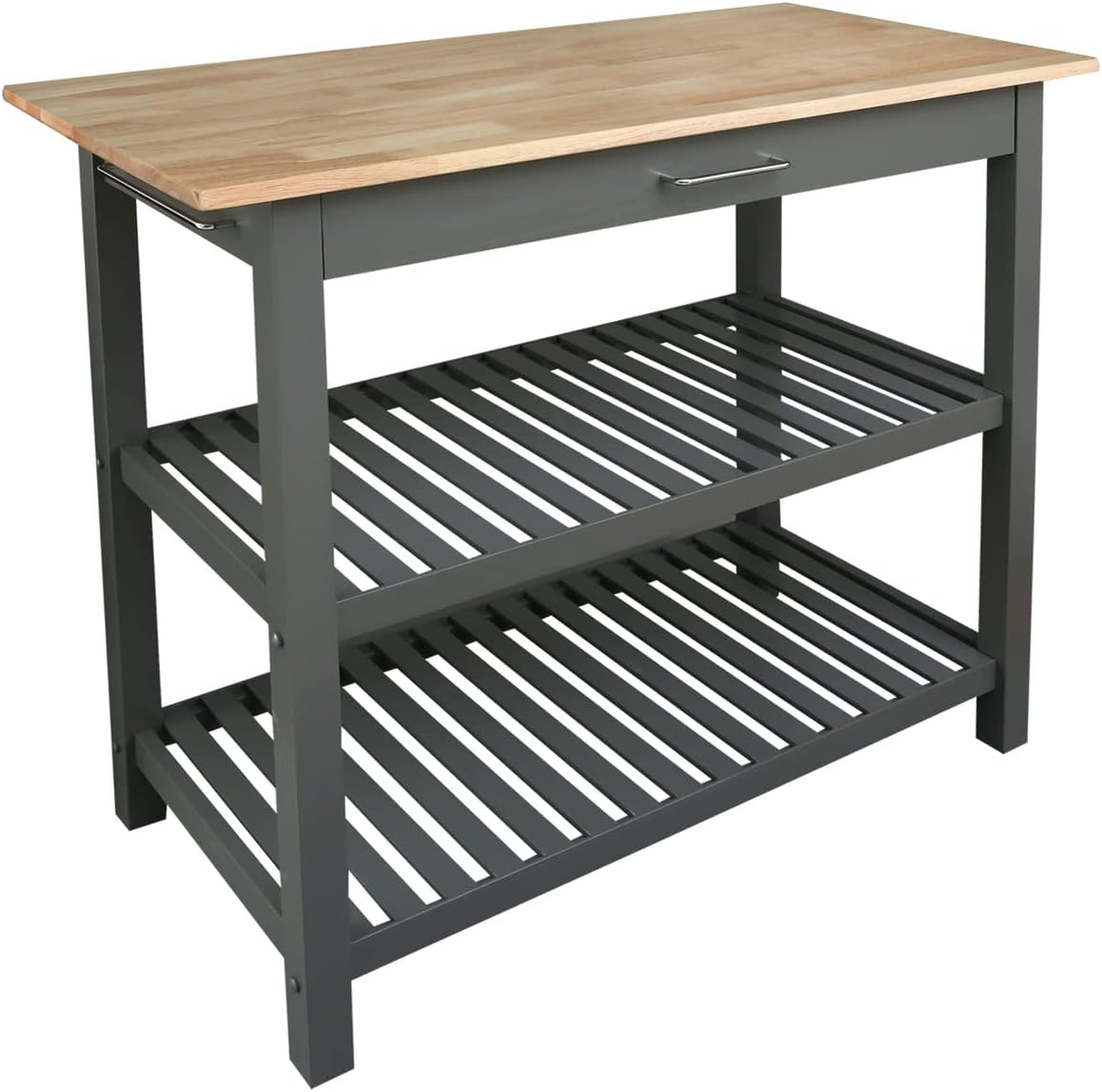 Casual Home Kitchen Island Bar Station with Hardwood Counter Top - Slate Gray