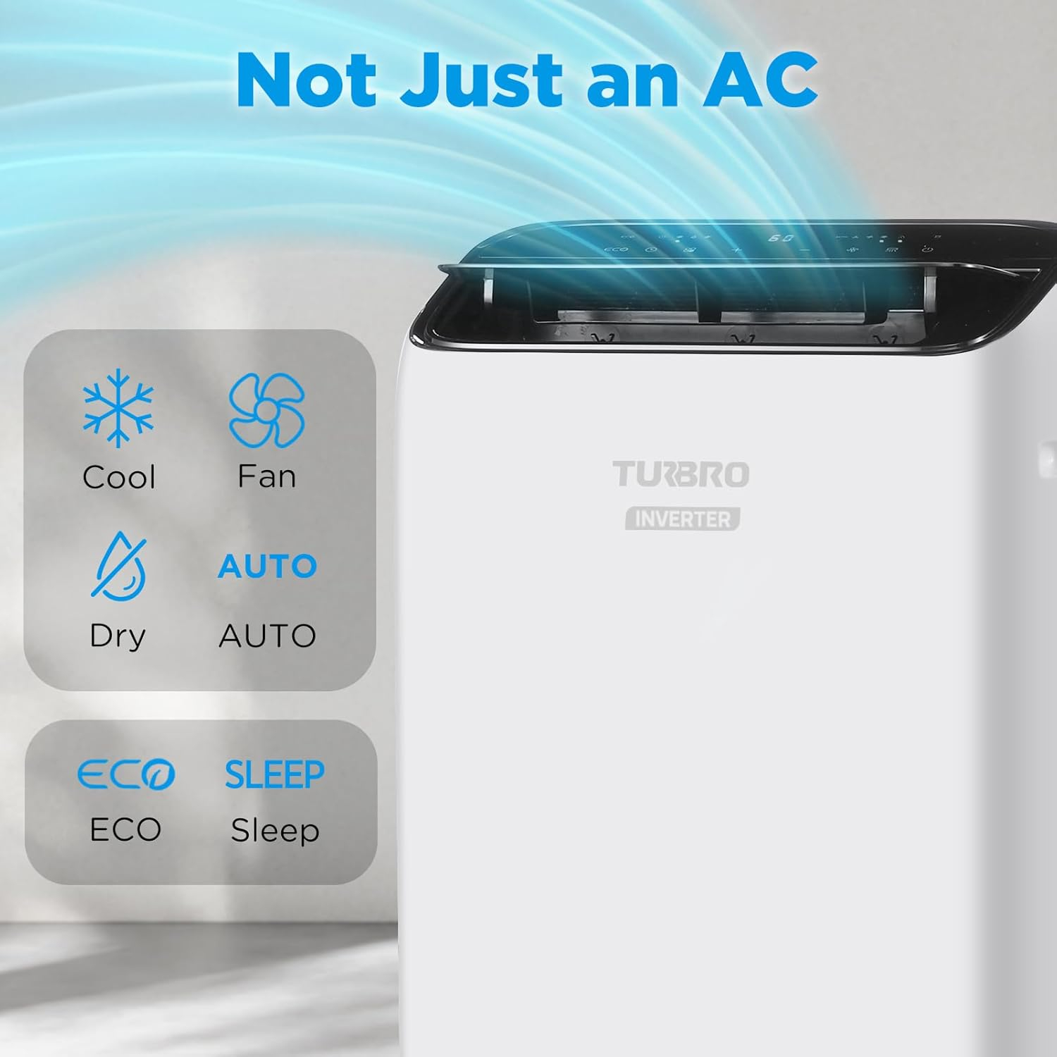 TURBRO Turbro Greenland 14,000 Btu Inverter Portable Air Conditioner, High Efficiency, Quiet Operation, Cools Up To 600 Sq. Ft., Dehumidifier & Fan, With Remote, Wifi, And Alexa/google Assistant