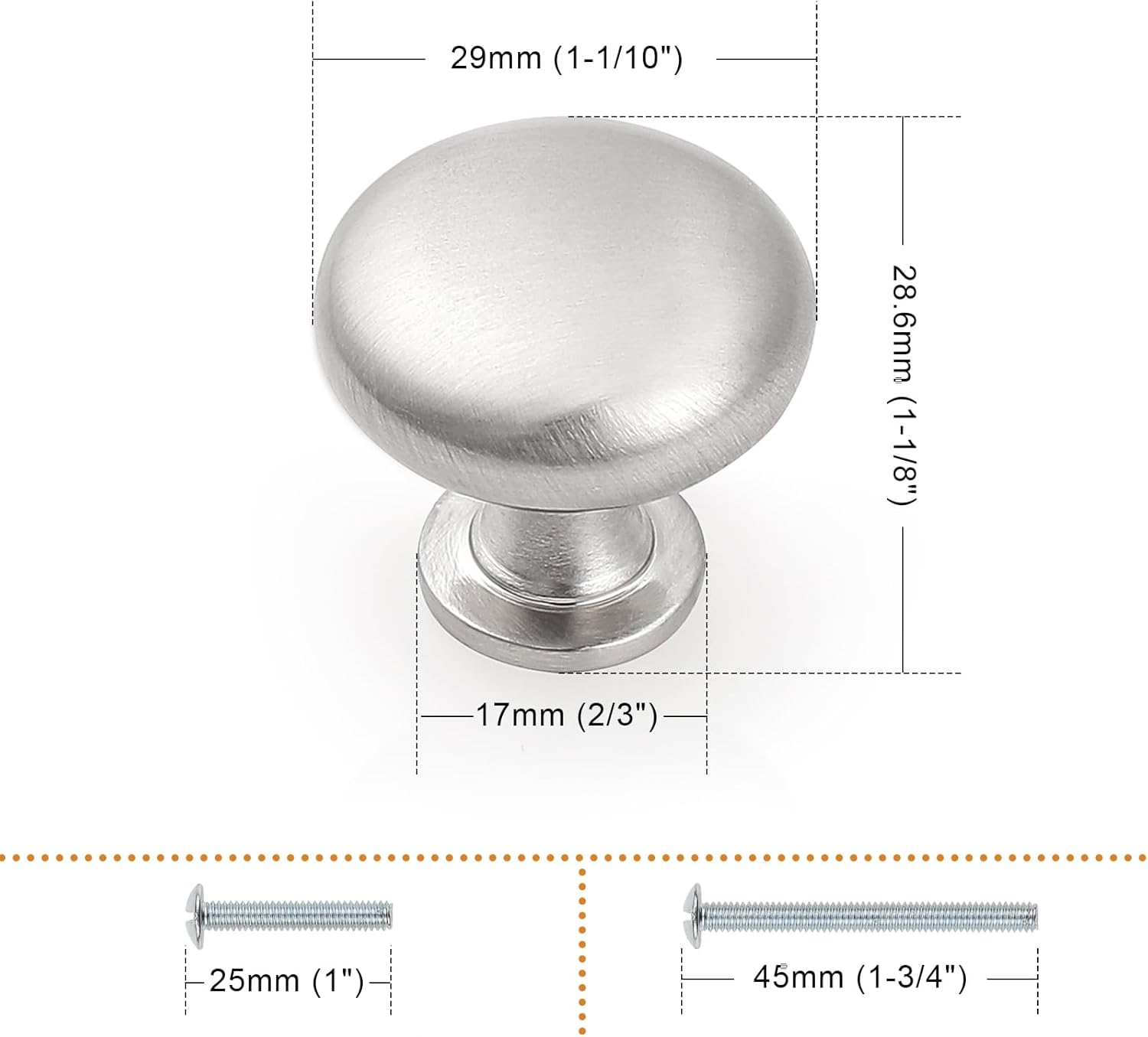 Probrico 25 Pack Cabinet Knobs Hardware,Furniture Round Knobs in Brushed Nickel Finish,1-3/16 inch(29.5mm) Diameter Kitchen Pull Knobs