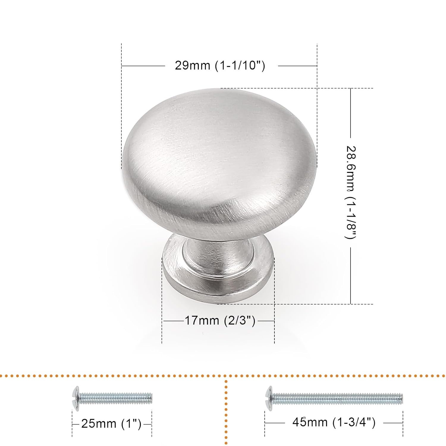 Probrico 25 Pack Cabinet Knobs Hardware,Furniture Round Knobs in Brushed Nickel Finish,1-3/16 inch(29.5mm) Diameter Kitchen Pull Knobs