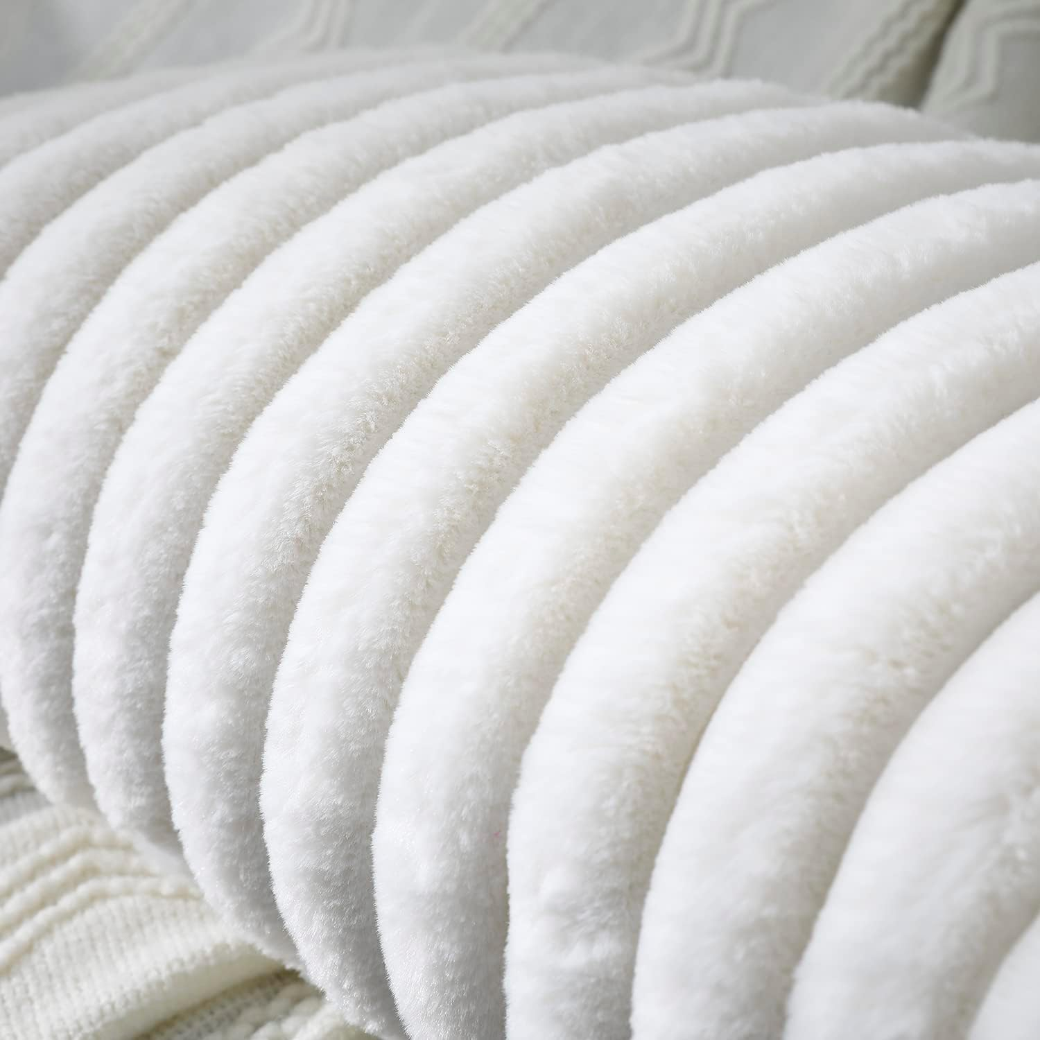White Faux Fur Modern Lumbar Pillow Cover 12 x 24