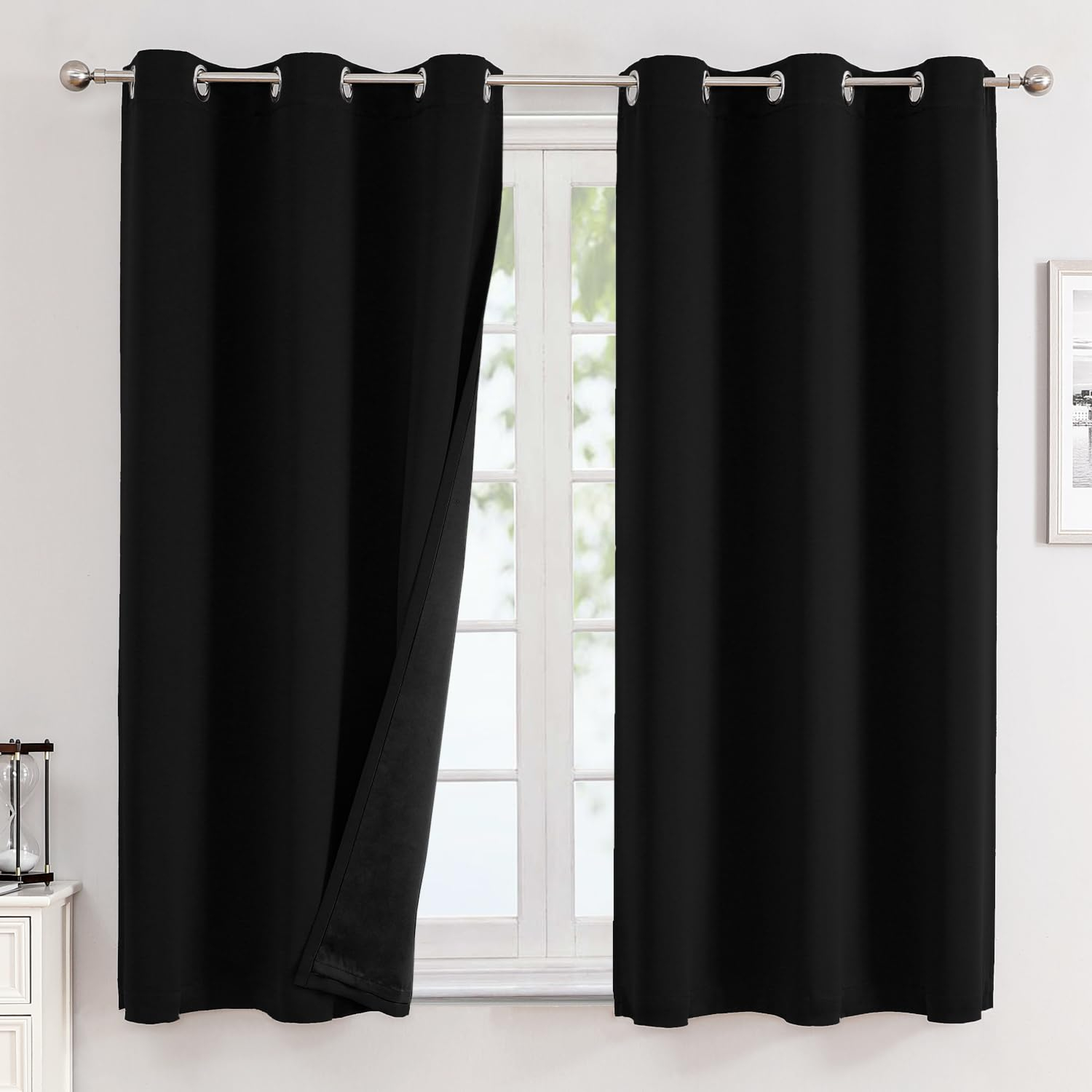 ChrisDowa Grommet Blackout Curtains for Bedroom and Living Room - 2 Panels Set Thermal Insulated Room Darkening Curtains (Black, 42 x 63 Inch)