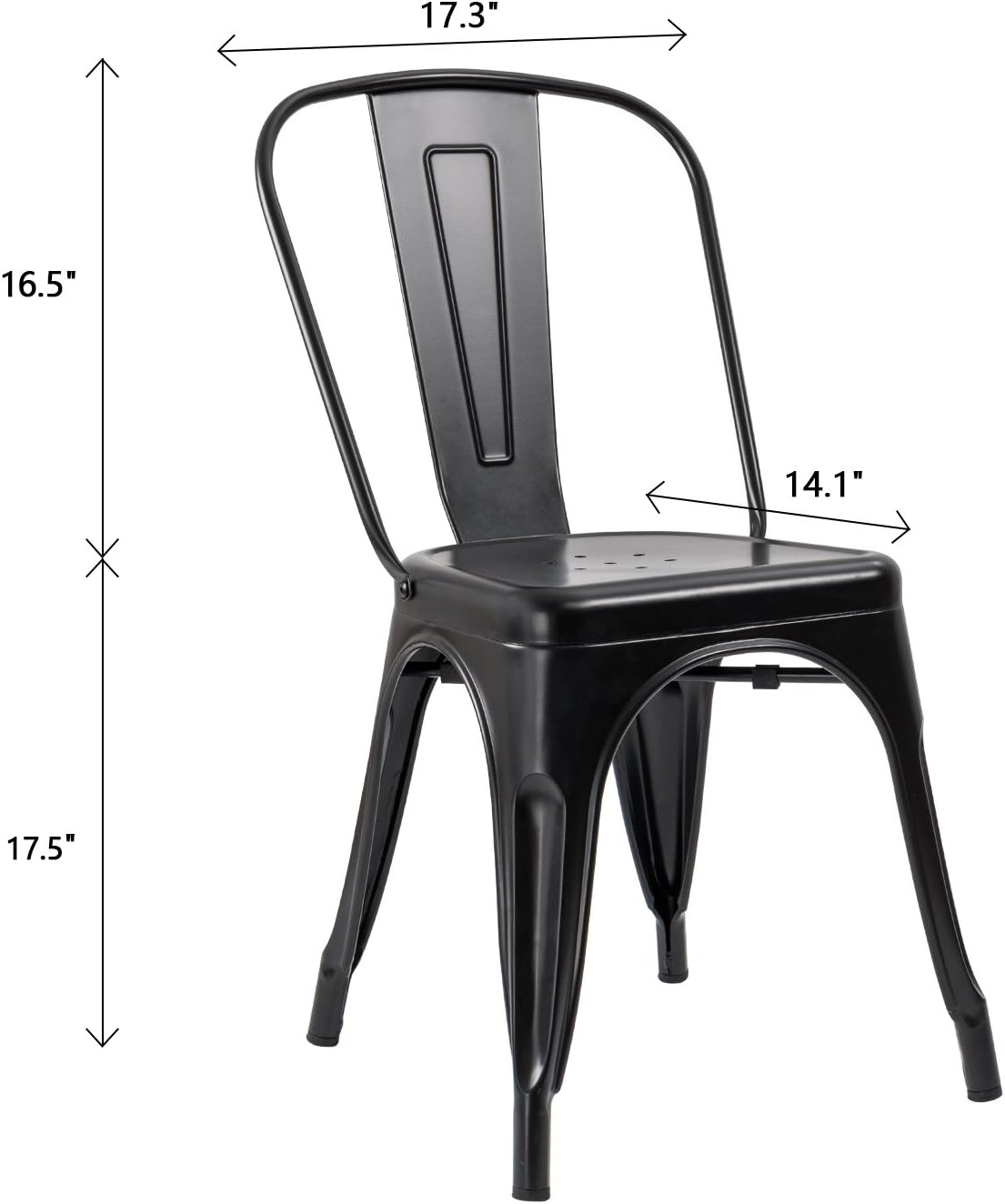 JUMMICO Metal Dining Chair Stackable Indoor Outdoor Industrial Vintage Chairs Bistro Kitchen Cafe Side Chairs with Back Set of 4 (Black)