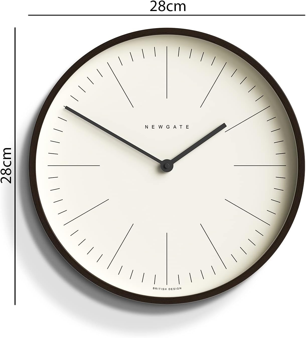 NEWGATE® Mr Clarke - Modern Minimalist - A Small Scandi-Inspired Wall Clock with a Modern Plywood Case for Home Living/Dining Room or Office HWD 28 x 28 x 4.5cm (Dark Plywood & Marker Dial)