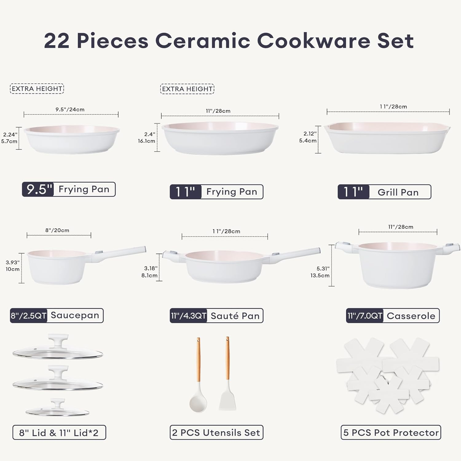JEETEE 22pcs NonStick Ceramic Induction Cookware Sets, Pots and Pans With Removable Handles, Kitchen Non Toxic Pot Sets PFAS & PFOA Free