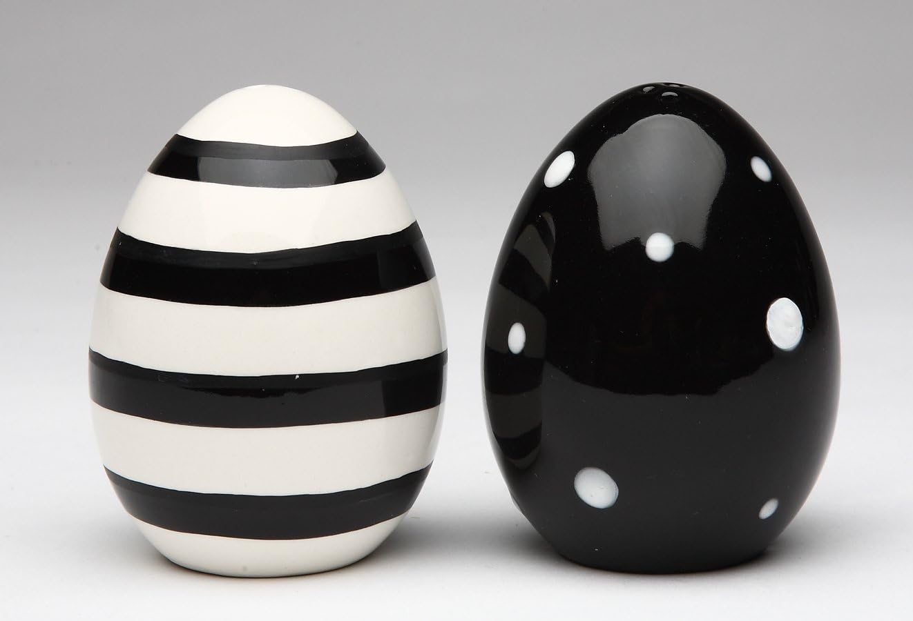 Black and White Ceramic Oval Egg Salt and Pepper Shakers