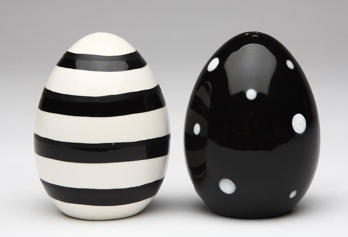Black and White Ceramic Oval Egg Salt and Pepper Shakers