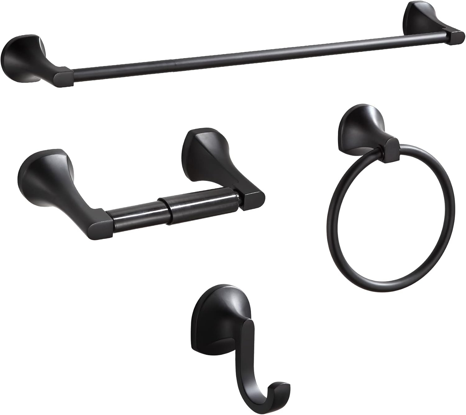 BGL Bathroom Hardware Set Matte Black Adjustable Expandable Towel Bar 4-Piece Bathroom Accessory Set Wall Mounted Robe Hook Toilet Paper Holder Towel Ring Towel Bar
