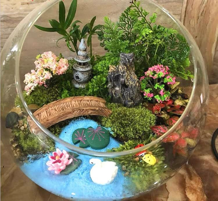 Miniature Fairy Garden Accessories Outdoor - 15 Pieces DIY Crafts Kit for Dollhouse Plants Bonsai Decoration, Pond Bridge Water Well Figurines Mini Lawn Garden Ornament for Micro Landscape Yard