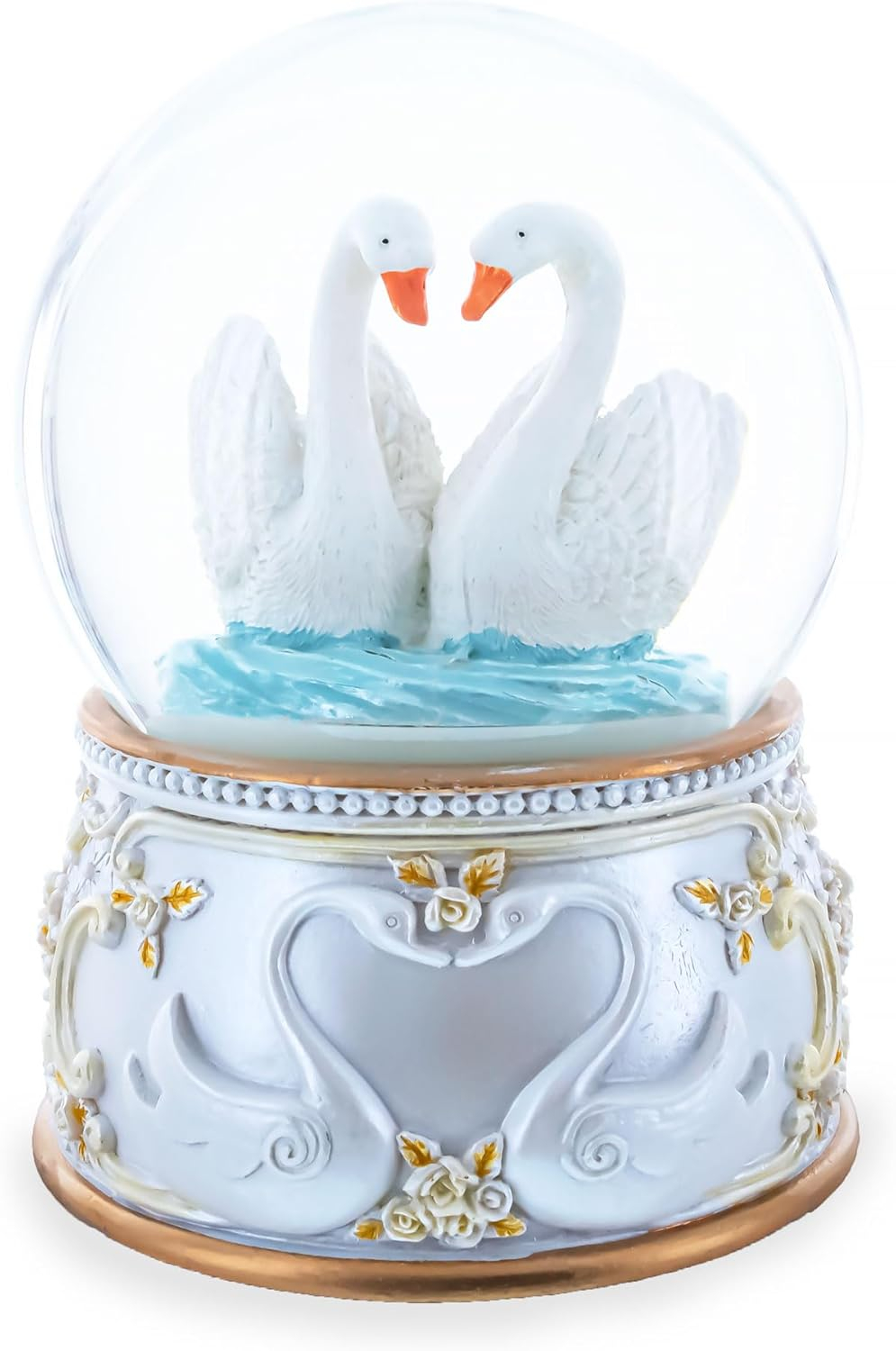 Enchanted Swans Spinning Musical Water Snow Globe