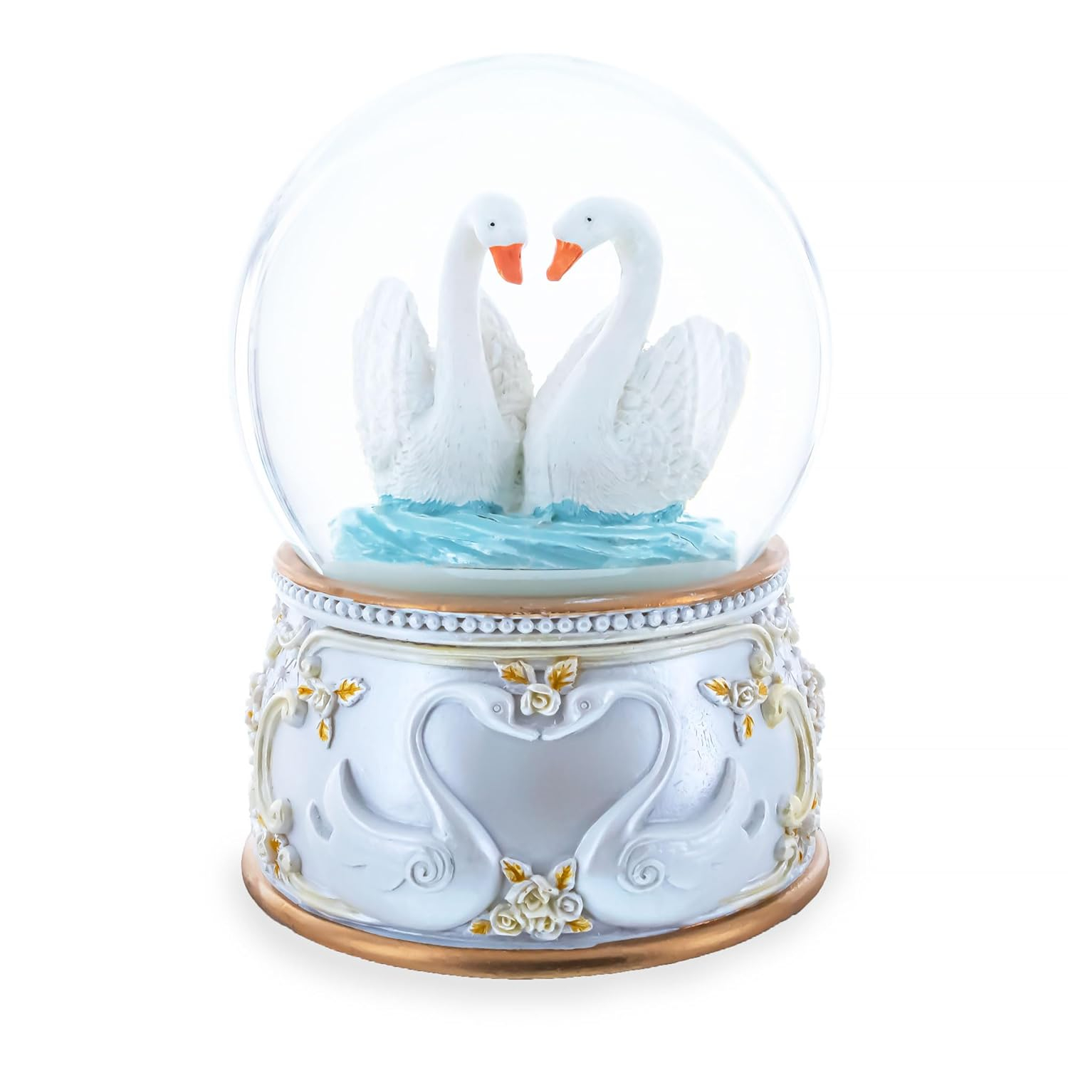 Enchanted Swans Spinning Musical Water Snow Globe