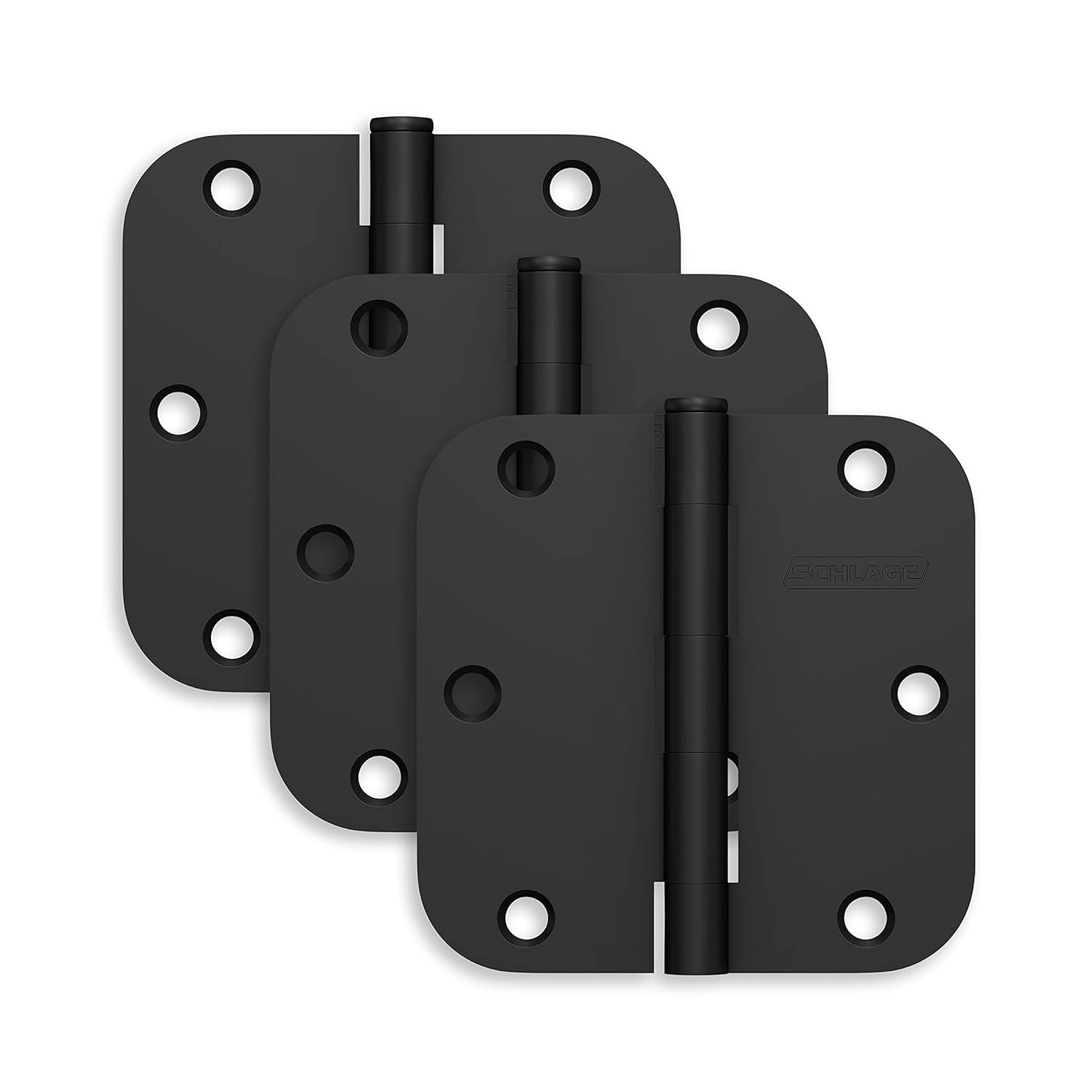 Schlage 1011 Pack Of Three 3.5" X 3.5" Plain Bearing 5/8" Radius Corner Mortise Hinges -