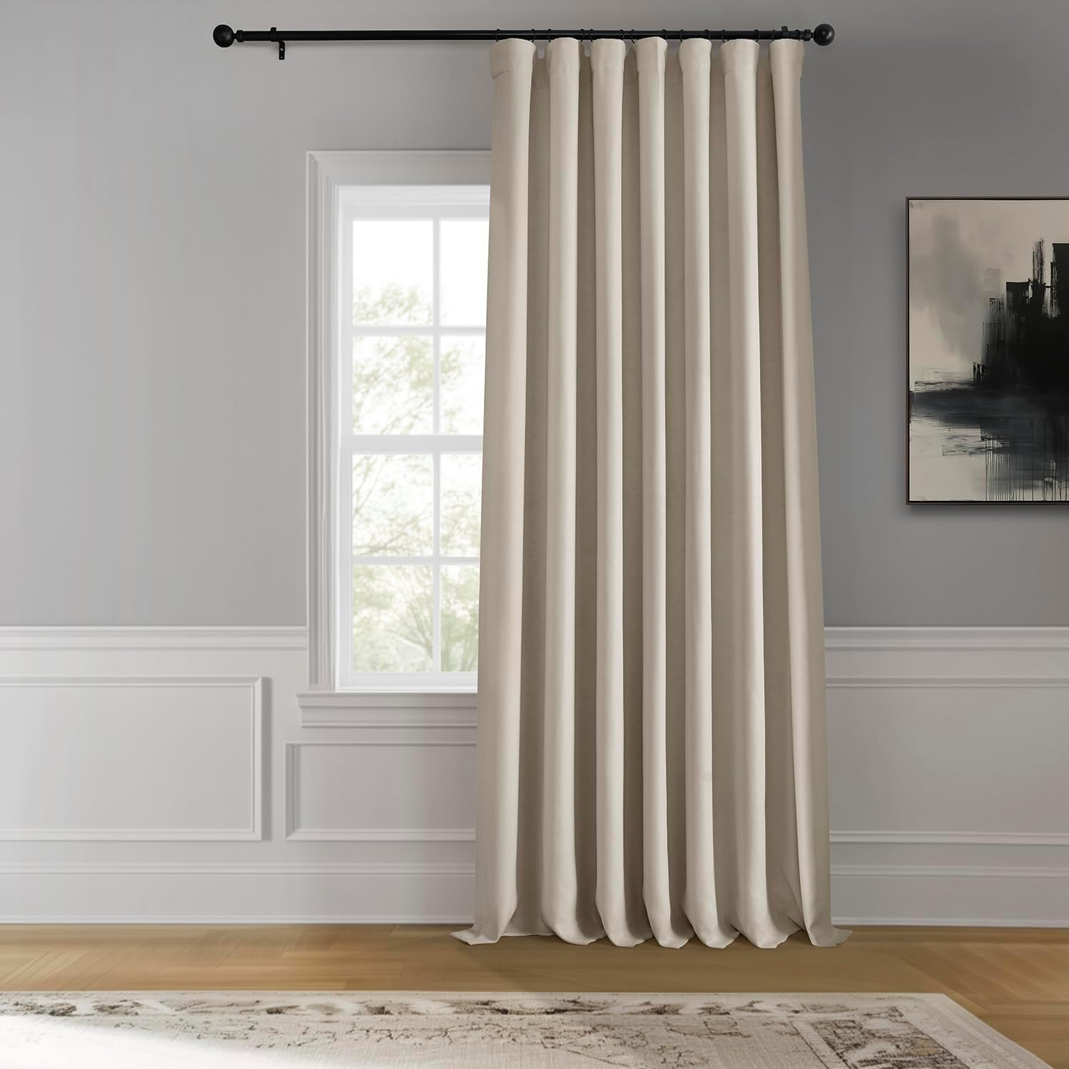 Birch Faux Linen Extra Wide Room Darkening Curtain (1 Panel), Birch, 100W X 120L