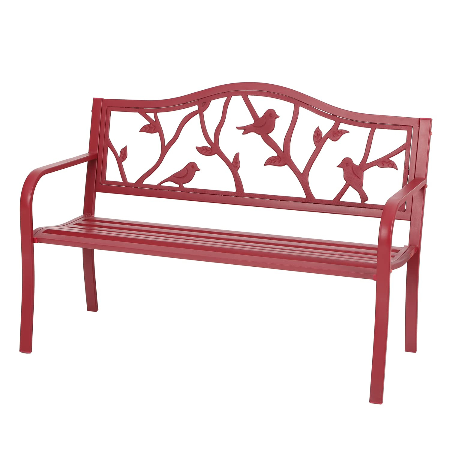 Sophia & William Outdoor Patio Metal Bench Pinkish Red