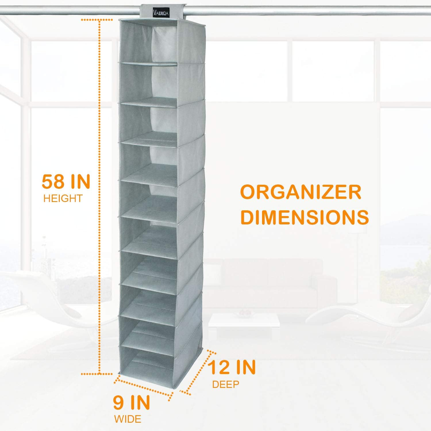 DanceeMangoos 10 Shelf Hat Rack Hanging Closet/Organizer for Storage - Best Baseball Cap Holder, Gray