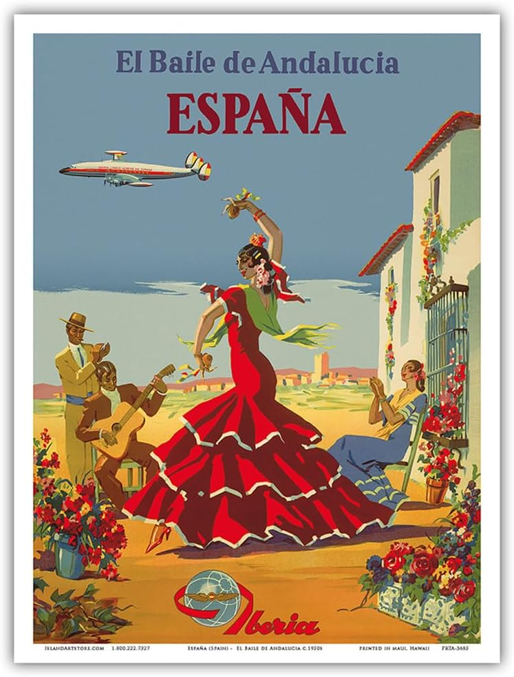 Spain (España) - The Dance of Andalusia (El Baile de Andalucia) - Iberia Air Lines of Spain - Vintage Airline Travel Poster c.1950s - Master Art Print (Unframed) 9in x 12in