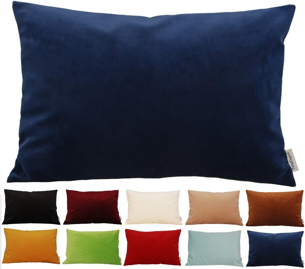 TangDepot Solid Velvet Throw Pillow Cover/Euro Sham/Cushion Sham, Super Luxury Soft Pillow Cases, Many Color & Size Options - (12"x18", Navy Blue)