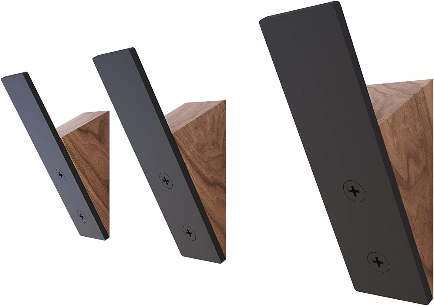 Black Walnut and Metal Wall Coat Hook Rack Set of 3
