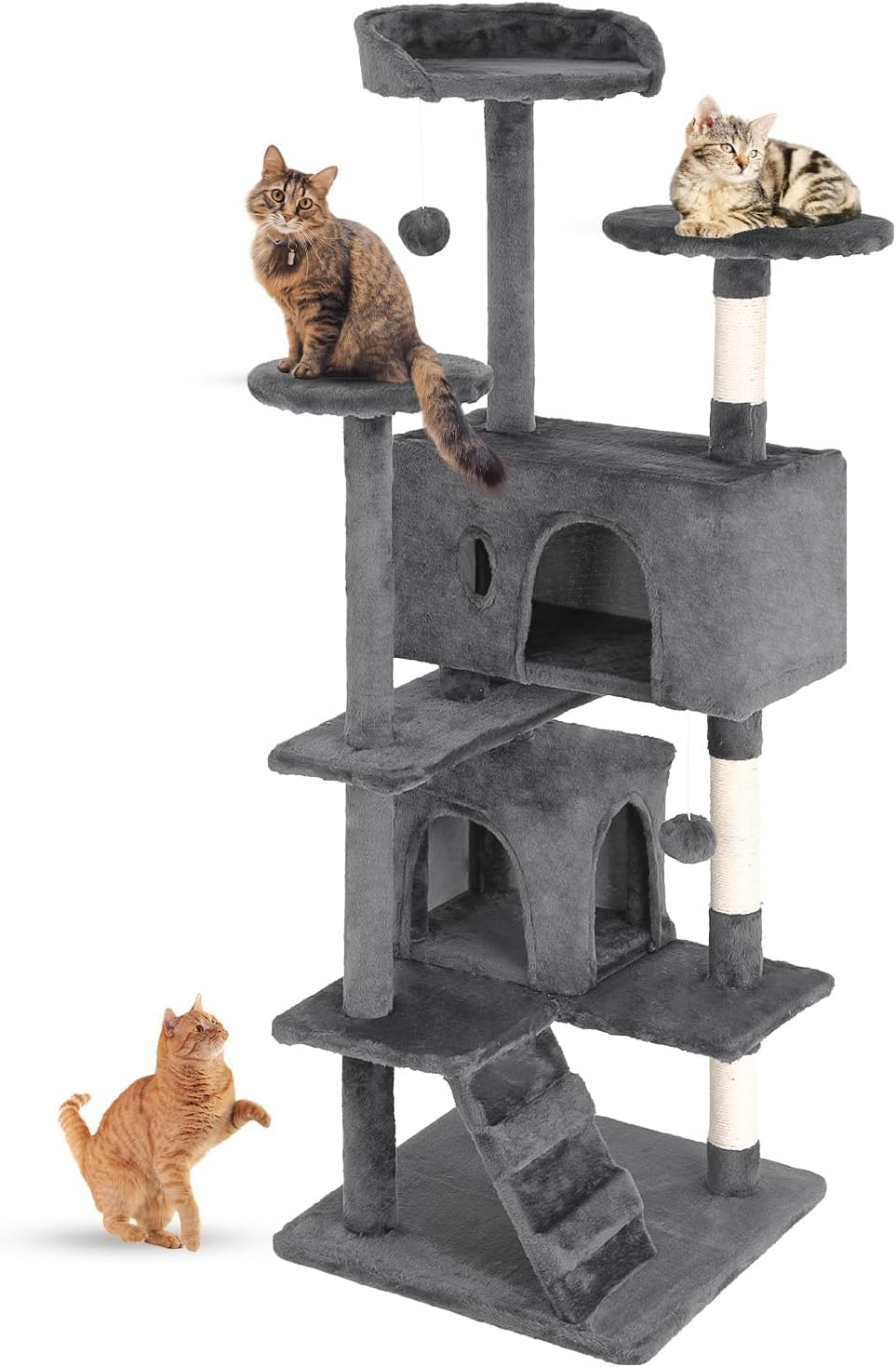 CL.HPAHKL 54in Cat Tree Tower, Multi-Level Cat Tower Furniture Activity Center with Platform Scratching Posts Stand House Condo and Toy, Cat Condos for Indoor Cats Kitten Activity Relaxing, Light Gray