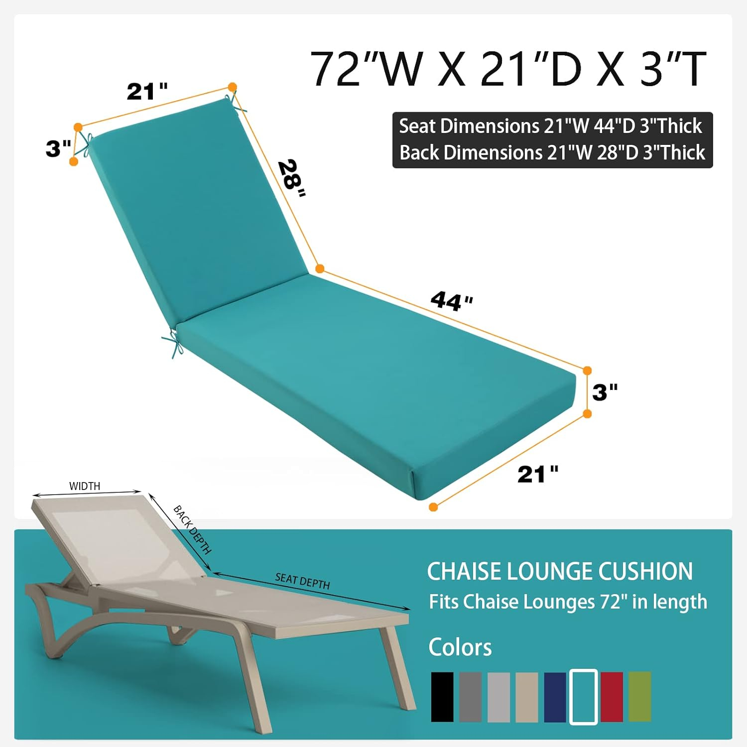 idee-home Chaise Lounge Cushions Outdoor, Lounge Chair Cushions for Patio Furniture Weather and Stain Resistant for Lawn Pool