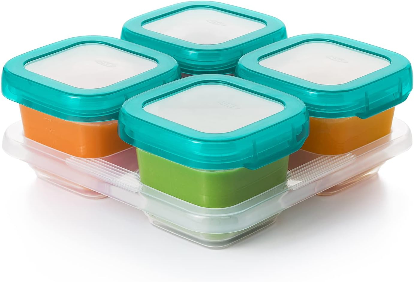 OXO Tot Baby Blocks Food Storage Containers, 6 oz, Teal, 4-pack, for Infants Ages 0-12 Months