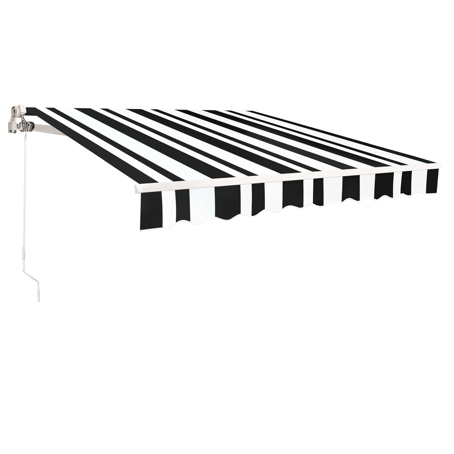 Large White and Black Striped Polyester Retractable Outdoor Canopy