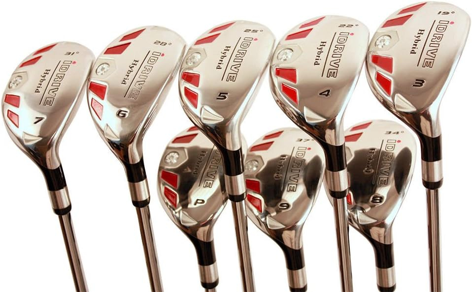 iDrive Hybrids Senior Men’s Golf All Complete Full Set, which Includes: #3, 4, 5, 6, 7, 8, 9, PW Senior Flex with Premium Men's Arthritic Golf Grip Right Handed Clubs