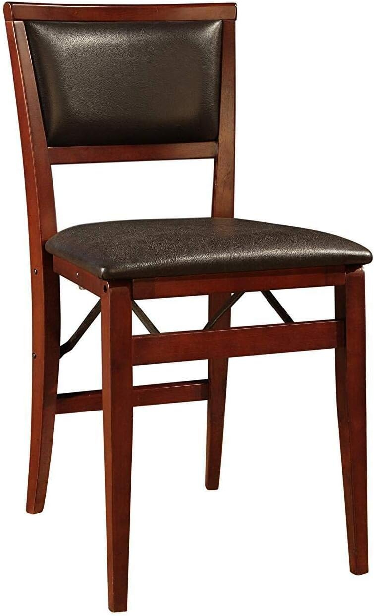 Linon Triena Set of 2 Folding Chairs Brown Faux Leather Back/Seat in Merlot Wood