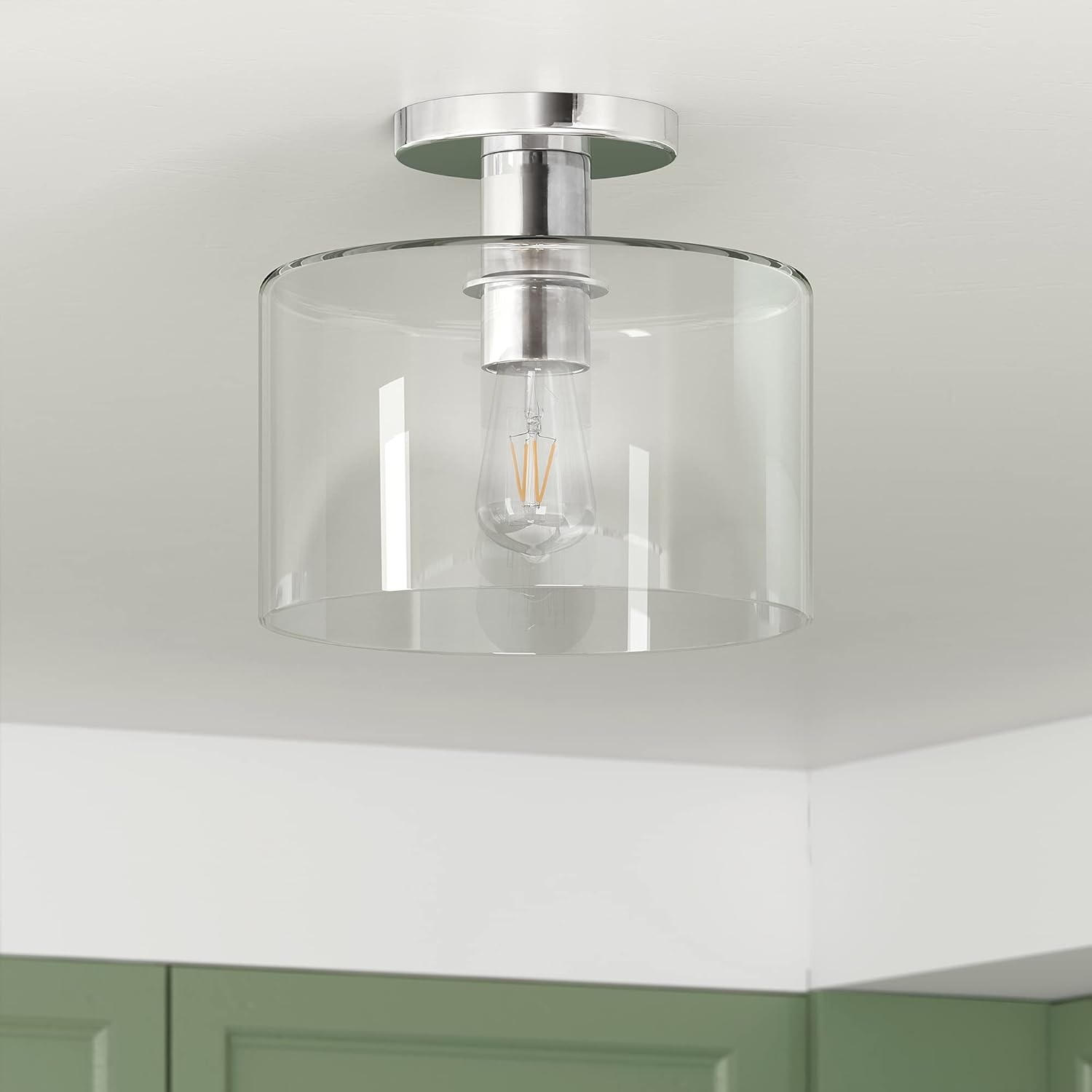 Evelyn&Zoe 10" Polished Nickel Finish Metal/Glass Semi Flush Mount
