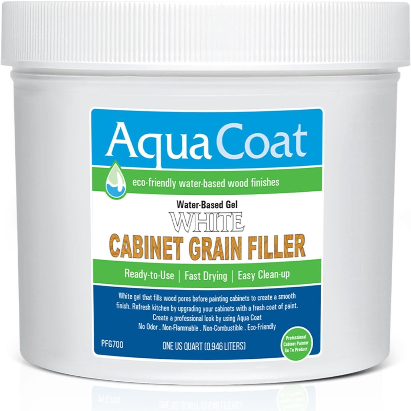 Aqua Coat Water-Based White Cabinet Wood Grain Filler Gel – Fast Drying, Low Odor White Wood Filler, Sandable & Paintable for Interior & Exterior Repairs, Upgrades & Restorations – 32 oz