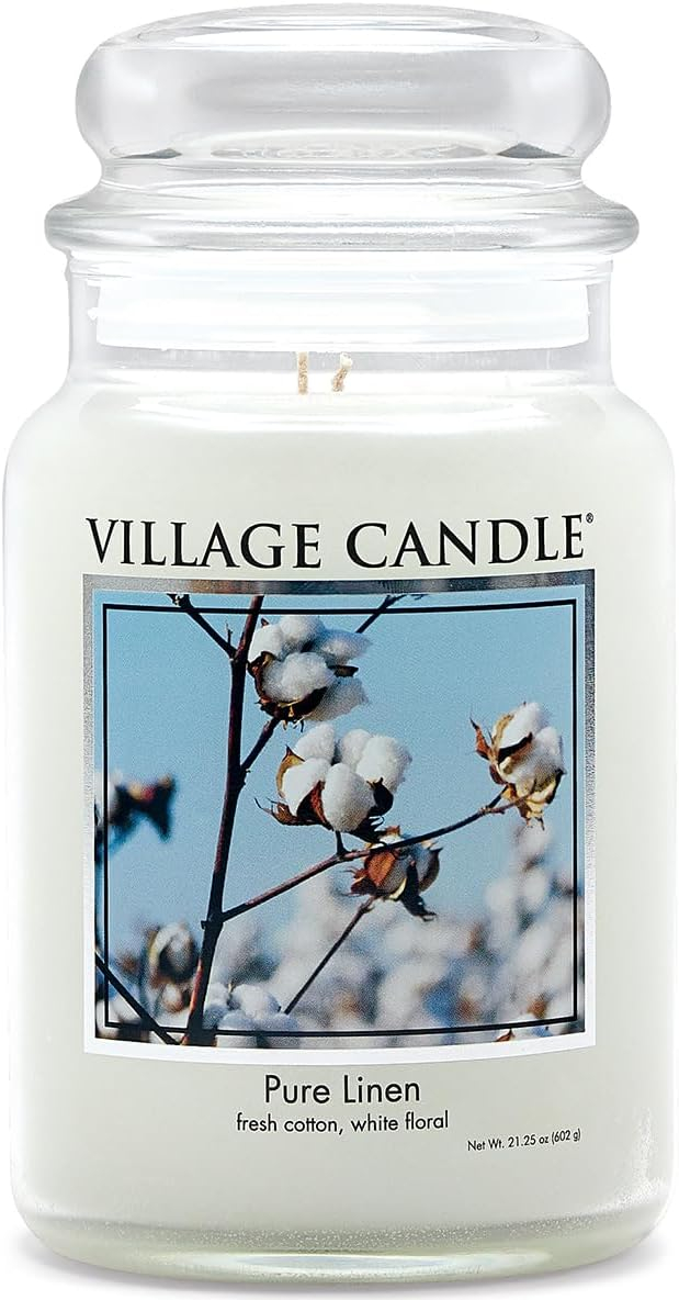 Village Candle Pure Linen, Large Glass Apothecary Jar Scented Candle, 21.25 Ounces, White