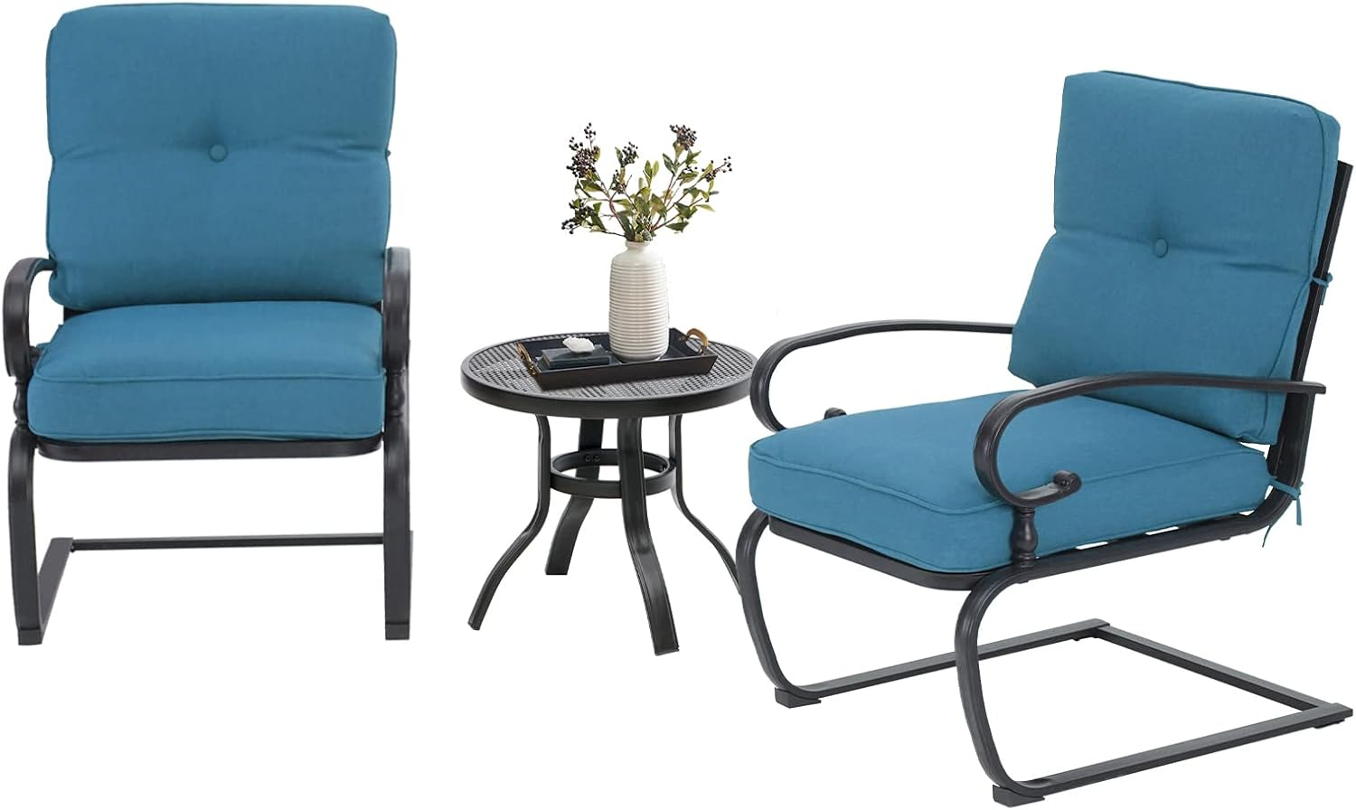 SUNCROWN 3-Piece Patio Furniture Outdoor Bistro Set Spring Metal Chairs and Round Bistro Table, Blue
