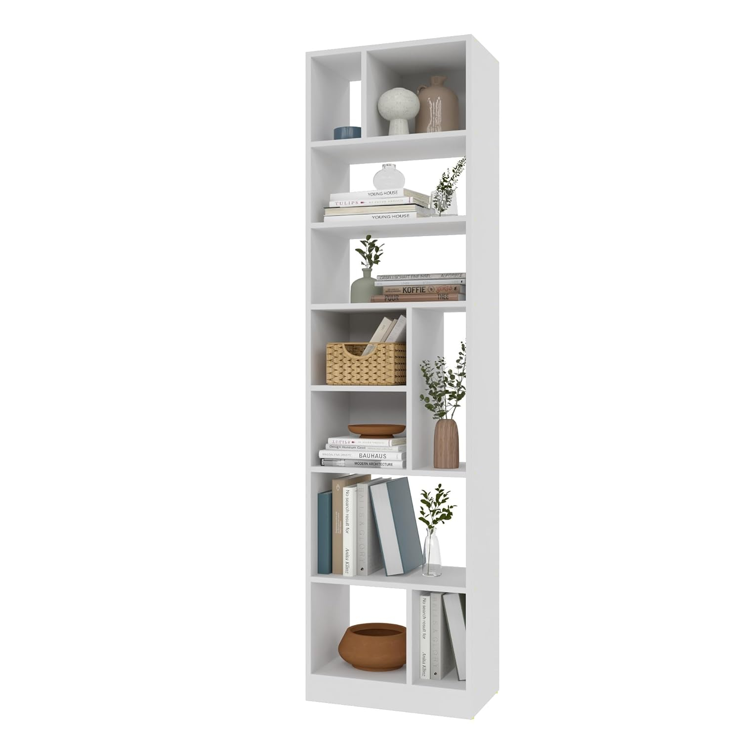 White Modern 8-Shelf Wooden Bookcase