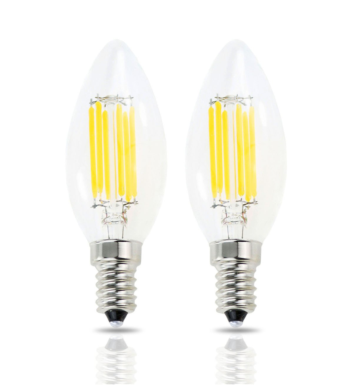 E14 LED Filament Candle Shape Light Bulb,E14 European Base Bulb,Warm White 2700K 600LM 60W Equivalent,C35 Clear Glass Torpedo Shape Bullet Top,No-Dimmable (2-Pack)