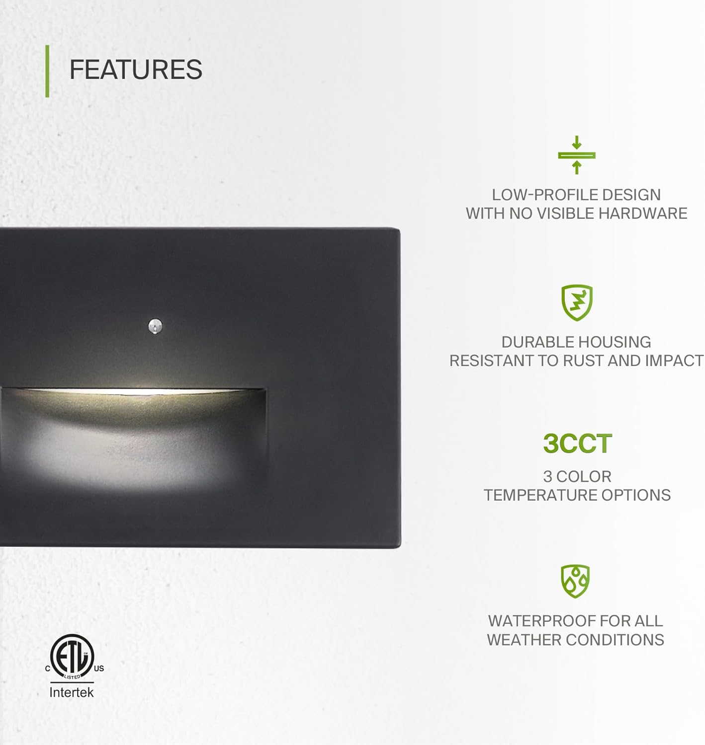 ASD LED Step Light Fixture | 3W 120LM 3000K-5000K 120V | 3CCT, Photocell, Waterproof, ETL Listed | Dusk To Dawn Stair Lamp, Outdoor Tread Lighting, Staircase Spotlight | Black, 4 Pack