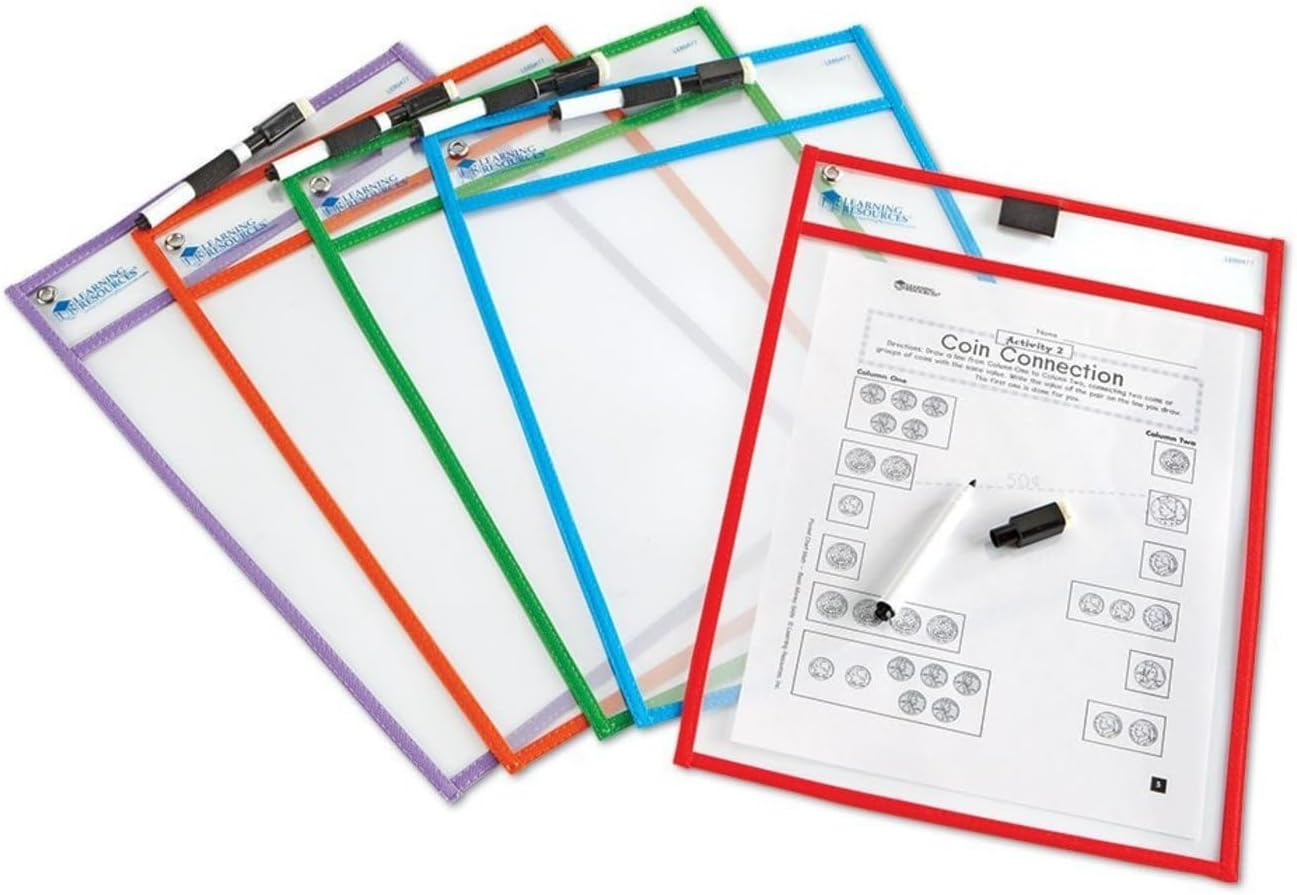 Learning Resources, LRNLER0477, Write-and-wipe Pockets, 5 / Set