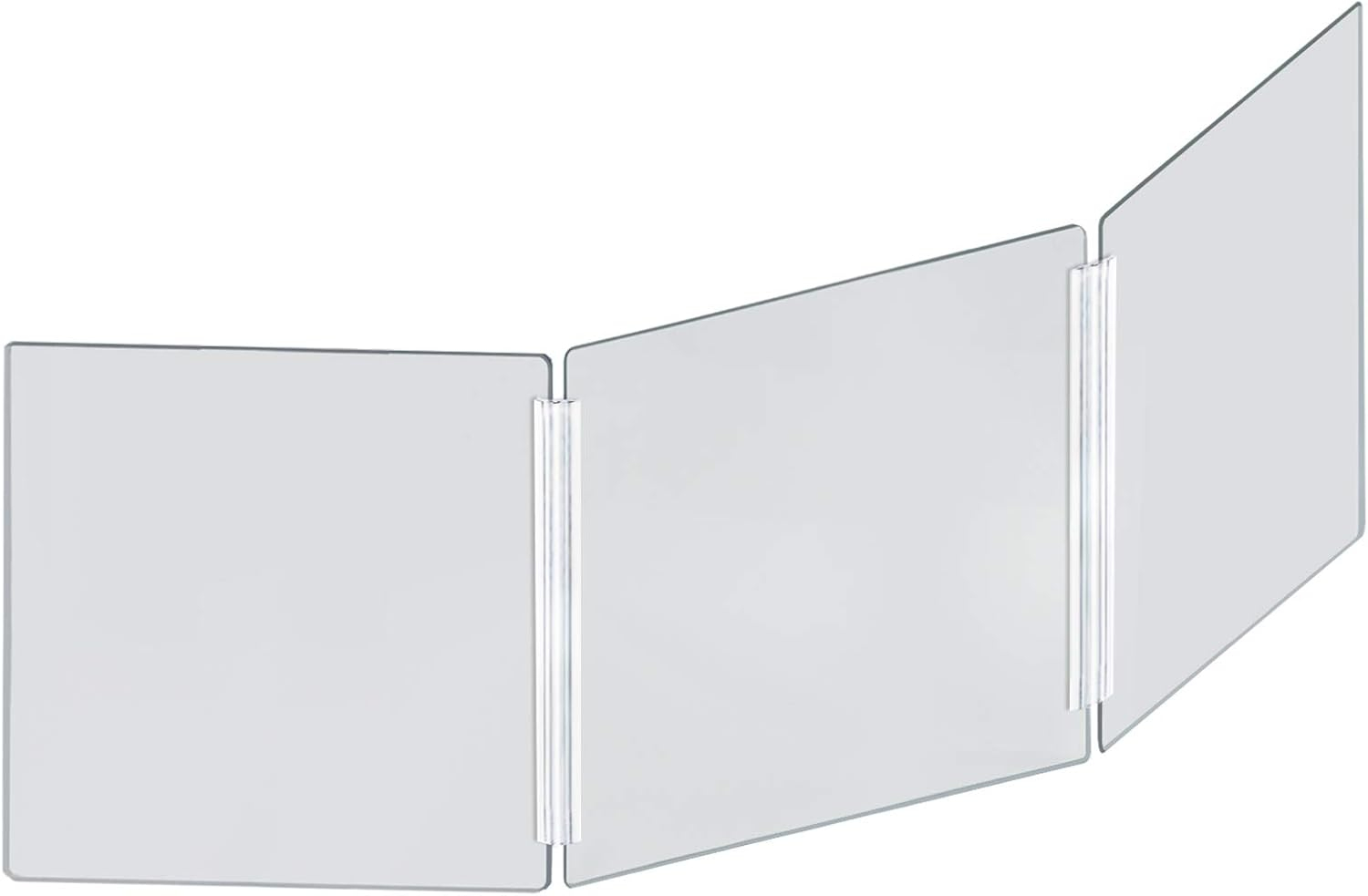 Azar Displays 176192-100 Medium 60" wide x 20" high Clear Acrylic Tri Fold PLEXIGLASS Protective Shield, Sneeze Guard, Personal Barrier, adjustable heights for pass through on the bottom